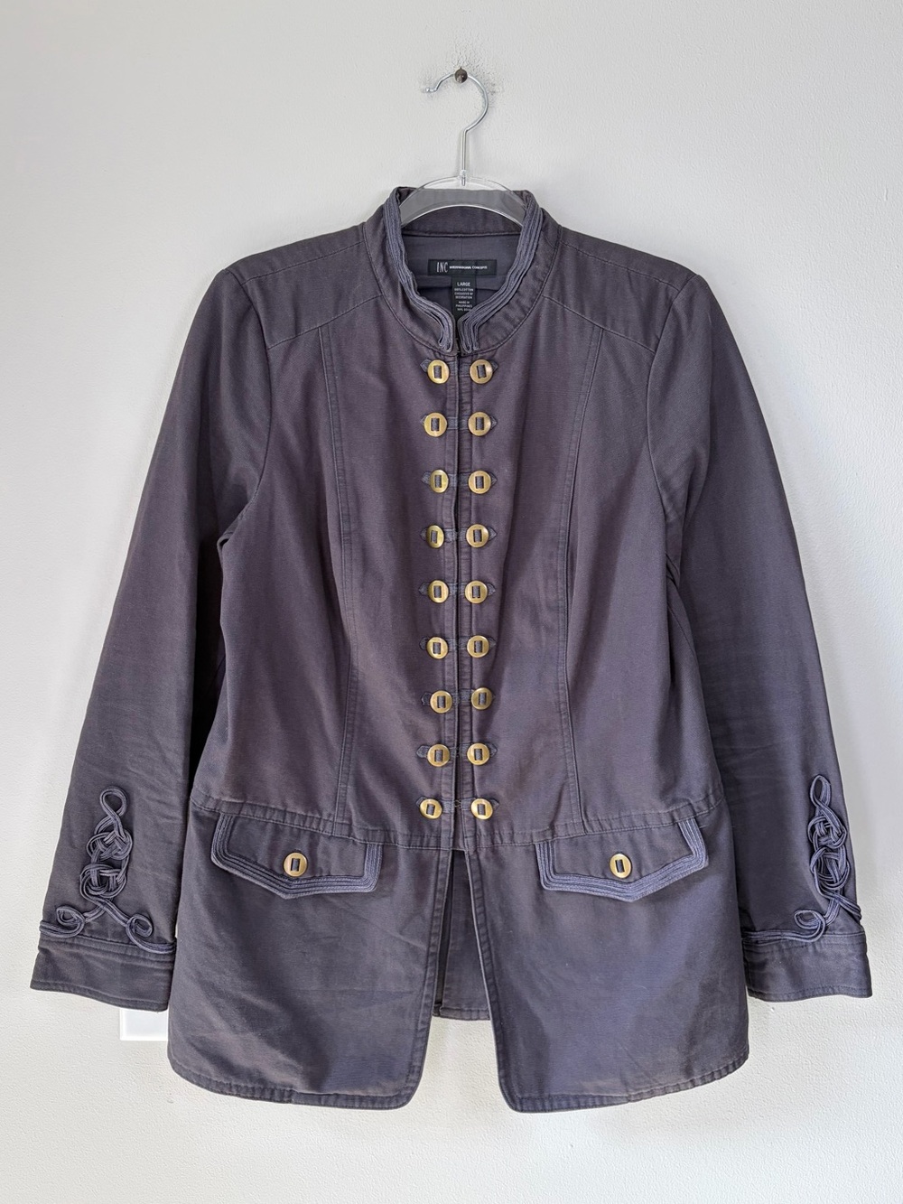 INC Vintage Inspired Dark Gray Military Jacket with Double Button Details